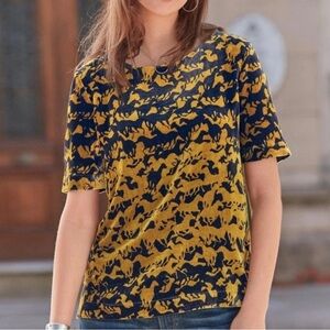 Sundance Roaming Dreams Velvet Silk Blend Top Tee Blouse Medium Horse Print
